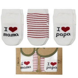 bistyle Organic Cotton Cute 0-3 Months Baby Socks I Love Mum + I Love Dad Baby Newborn Gift Baby First Equipment Newborn 3 Pairs, Mama und Papa