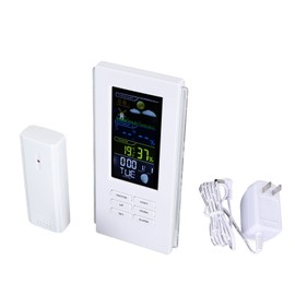 Wireless Weather Forecast Station Indoor Outdoor Thermometer Hygrometer Color Display Digital Temperature Humidity Monitor Alarm Clock Backlight White