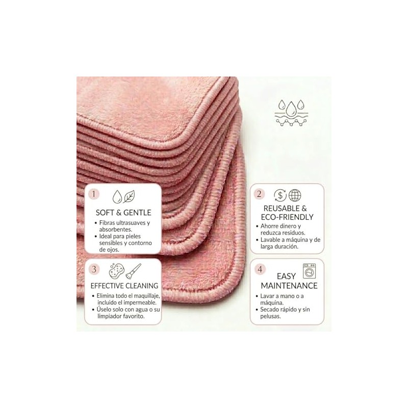 Paños Desmaquillantes Reutilizables, Almohadillas de Microfibra para Limpieza Facial Profunda,