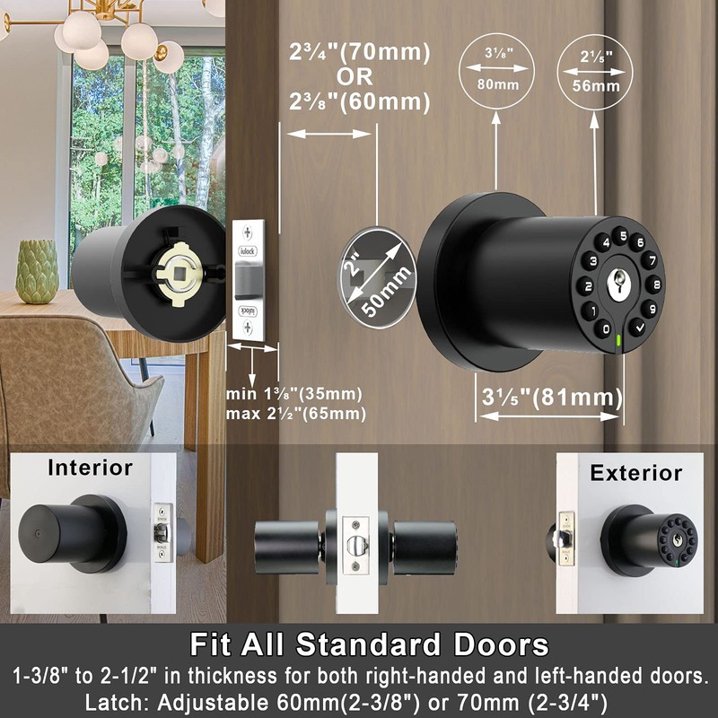 BOTHSTAR Keypad Door Knob with Key,Keyless Entry Door Lock, Code