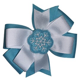 Blue Snowflake Pinwheel Hair Bow 4" Turquoise