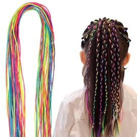 30Pcs Colorful Hair Braiding Rope Strings, Rainbow Hair Wrap Cords for Braids,Hairs Ropes String Braids Rainbow Rope Strands,Colorful Braiding Hairs String Ponytail,Colored Hairs Wrap Ropes Braided