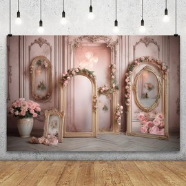 YongFoto European Retro Elegant Room Interior Wall Backdrop 7x5ft French Arched Oil Painting Frame Floral Vase Garland Photography Background Wedding Party Home Art Decor Portrait Photoshoot Props