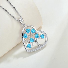 Starnny Women's Necklace Sterling Silver 925 Heart Tree of Life Necklace with 5A Cubic Zirconia Birthstone Jewellery for Women, Cubic Zirconia