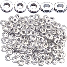 Rondelle Spacer Beads, 200pcs 6mm Flat Round Spacer Beads Metal Rondelle Spacer Beads Craft Supplies for DIY Jewelry Making, Antique Silver