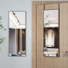 Hasipu Door Mirror Full Length, 44"x 16" Full Body Over The Door Hanging Wall Mounted Mirror for Bedroom, Living Room, Cloakroom, Square Black