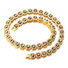 Halukakah Tennis Chain Bundle Diamond for Men, 18K Real Gold/Platinum Plated Square Diamond Golden Bracelet/Necklace, Lab Diamonds, Metal Diamond, No Gemstone