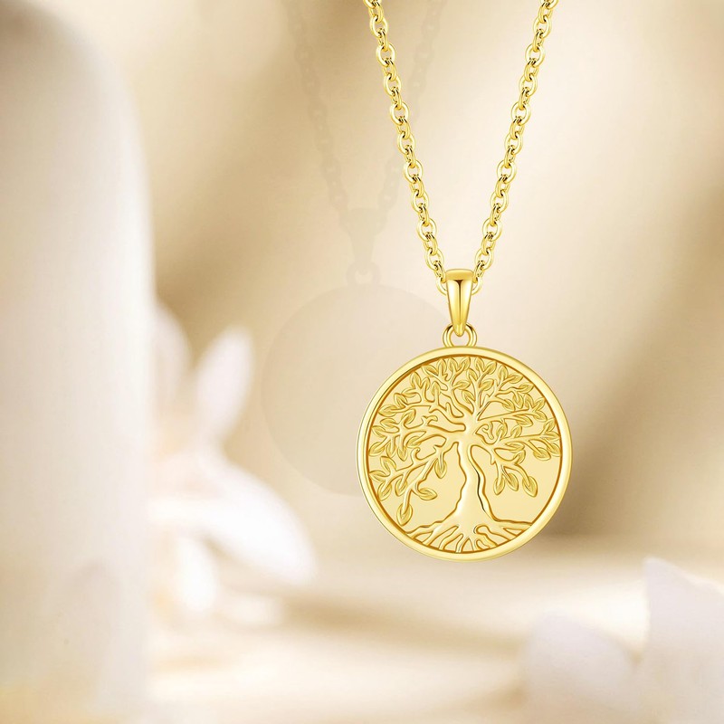 Aniu Gold Tree of Life Necklace for Women Sterling Silver