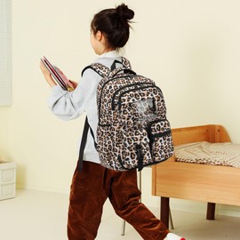 Kouxunt Leopard Backpack for Girls Refrigerator Door School Bag for Kids Teen Women Casual Travel Daypacks