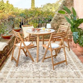 6'6" x 10'Durable Vinyl Rugs for Living Room, Vintage Floral Pattern for Dining Room, Bedroom, Home Office, Bobo Yellow Non-Slip Large Rugs for Indoor&Outdoor RV, Deck, Backyard,Balcony,Home Decor