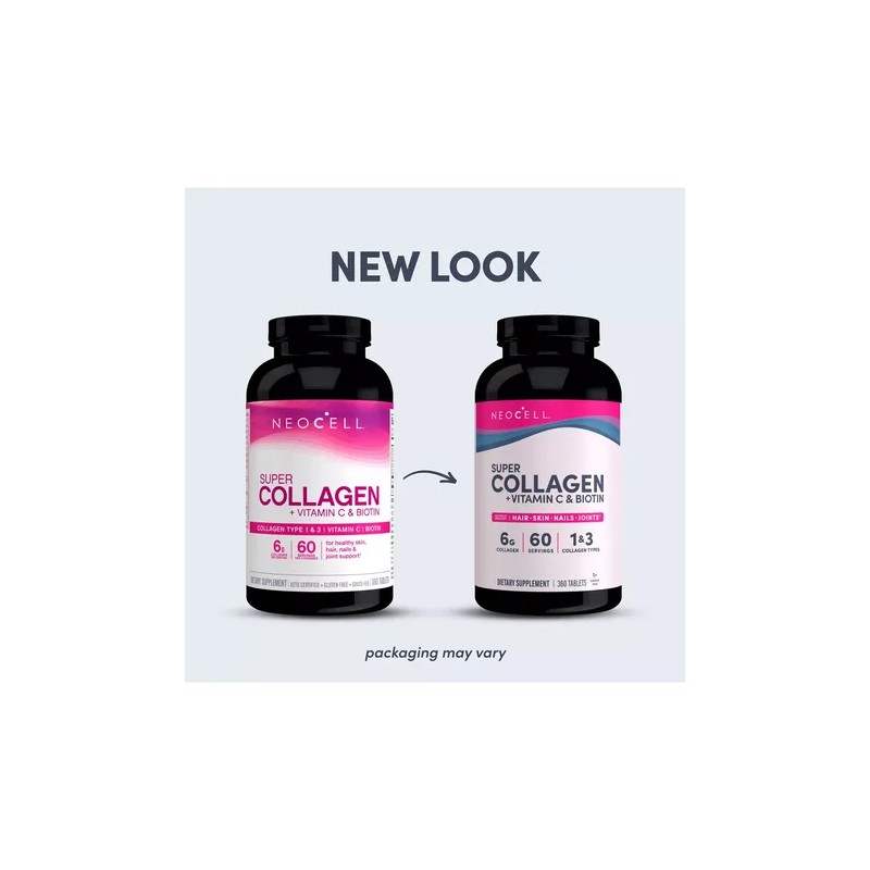 Super Collagen, Vitamina C + Biotina Neocell 360 Tabletas