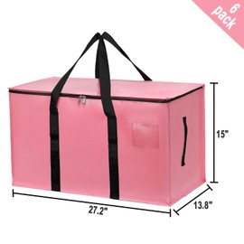 4 Pack Large Moving Bags with Zippers & Carrying Handles, Heavy Duty Storage Tote Moving Boxes ，Space Saving (Pink, 4 Pack)
