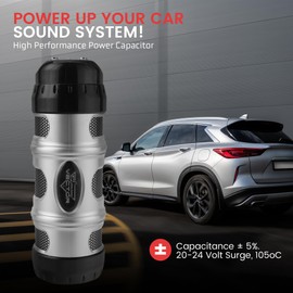 Lanzar 0.3 Farad Capacitor for Car Audio, Digital Display Power Capacitor with Blue LED, Polarity & Over Voltage Protection, ABS Housing, Chrome Plated Posts, Mounting Kit Included, 3.15” x 9.25”