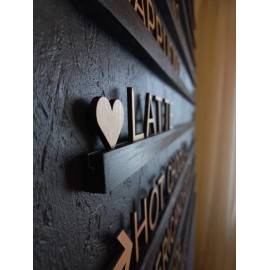 Light Wooden Letter & Black Wooden Rails Menu Board, Changeable Letter Board - 250 signs (half set), 10 rails