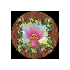 Trolls Pink Troll Wood Background Button TB1862