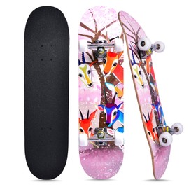 Skateboards for Beginners Kids Boys Girls Teens and Adults, 31 Inch Complete Standard Skateboards with 7-Layer Maple Double Kick Deck Unicorn and Skull Design (Cates)