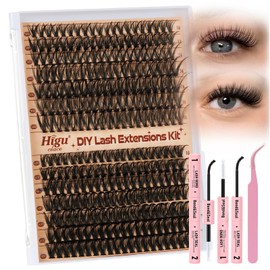 Higu clace Cluster Lashes Kit D Cul, Individual Eyelashes Kit Mix 10-18mm, DIY Lash Extension Kit with Bond and Seal and Applicator (30D+40D V01)