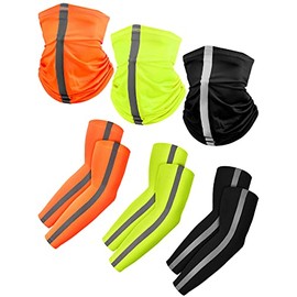 6 Pieces Neck Gaiter Visibility Reflective Safety Bandana and Uv Protection Reflective Strap Arm Sleeves Cooling Arm Sleeve Breathable Face Mask for Men Women Outdoor Activities