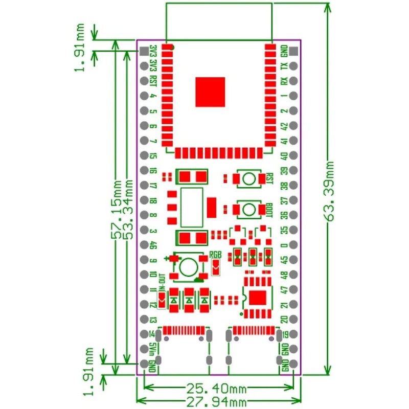 ESP32-S3 Board, 8MB Flash, 2MB RAM, USB Type-C, PCB Antenna
