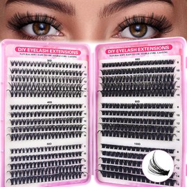 570pcs Cluster Lashes Kit - Individual Eyelashes/False Eyelash Clusters 8-16MM DIY Durable Lash Extensions, Soft & Fluffy Thick Volume Lash Clusters (30D+40D+50D+60D+80D+100D)