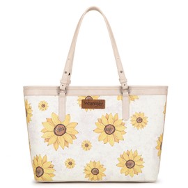 Montana West X Wrangler Tote Bag for Women Sunflower Print Satchel Bags with Zipper and Pockets Large Beige Tote Purse Floral Purses and Handbags WG204-2002BG