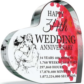 34th Anniversary Plaque Gifts for Wife Husband - Happy 34th Wedding Anniversary - I Love You Romantic Acrylic Heart Gift For Women Men, 100mm x 100mm Present For Couples Thirty-Fourth Anniversaries
