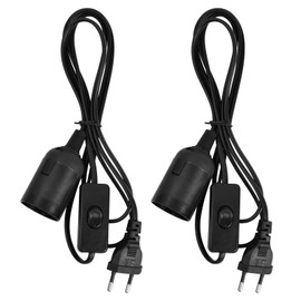 Pack of 2 Lamp Holder with Switch, E27 Socket, Black with 1.8 m Power Cable Switch, Lamp Holder with EU Plug for Pendant Lights, Pendant Lights, DIY Lamp (Black)