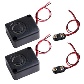 Wishiot 2pcs 12V DC Black Mini Piezo Alarm Siren 110dB Insurance Safes Anti-Theft Alarm High-Decibel Buzzer for Car + 2pcs Battery Clip Connector