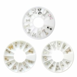 Nail art bling bling luxury jewelry ribbon parts 12p set 3 types (WC1656F) / 네일아트 블링블링 고급 쥬얼리 리본파츠 12p세트 3종 (WC1656F)