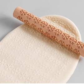 Clay Rollers Textured 6Pcs Wooden Hand Rollers Clay Modeling Pattern Rollers Kit Foliage Barks Ripples Stars Pebbles Snowflake Ceramic Tools Pottery Stamp Roller for Pasta or Ceramic Crafts (B)