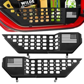 Metal Front Door Storage For Jeep Wrangler,Expansion Organizer Compatible with 2018-2024 Wrangler JL JLU 4XE & Gladiator JT 2020-2024, Door Side Insert Box Net Pocket Replacement (Flag,2pcs)