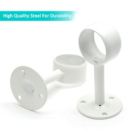 Kyuionty 4Pcs Shower Curtain Closet Rod Holder 1'' & 1-1/4'' Ceiling Mount Pipe Flange Socket, Stainless Steel Curtain Rod Brackets, White
