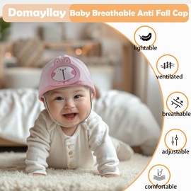 Domayllay Baby Helmet for Crawing Walking,Soft Infant Safety Helmet,Baby Helmet 1-2 Years for Anti-Fall Head Protector,Adjustable, Breathable (Rabbit 2, Adjustable Size)