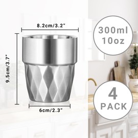 Offiper Steel Cups, 10 oz Insulated Tumbler, 4 Pack Double Wall Unbreakable Stackable Water Tumblers Insulated Stainless Metal Cup Premium Drinking Glasses for Travel Camping Home Outdoor