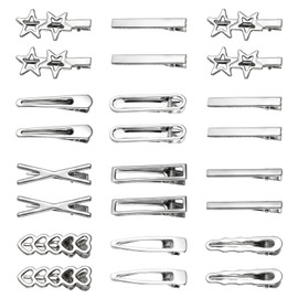 24PCS Silver Hair Clips Y2k for Women, 12 Shapes Metal Silver Hair Accessories for Girls Bangs Hairs Clip Star Hairclips Metal Barrettes Alligator Clips for Hairs Styling Star Hairpin Cool Hairpin Set