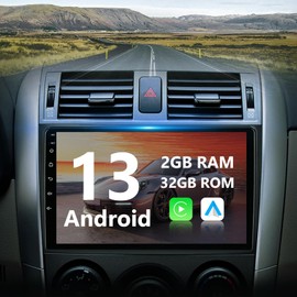 Eunavi 2 Din Android 13 Car Stereo Radio for Toyota Corolla 2006-2012 with Wireless Apple CarPlay & Android Auto 9" Touch Screen GPS Navigation Bluetooth FM Mirror Link [2G+32G]