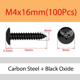 ORANXIN M4 x 16 mm 100 Pcs Carbon Steel Round Head Wood Screws Phillips Mushroom Self Tapping Screws