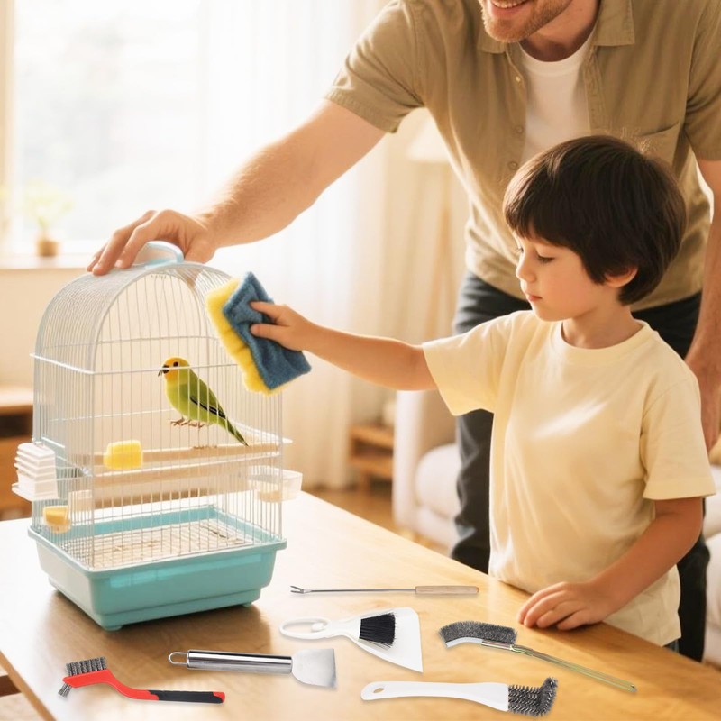 BOXOB 6-Piece Cleaning Brush Set for Bird Cages, Multifunctional Bird