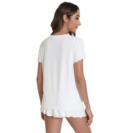 WiWi Soft Viscose from Bamboo Pajamas for Women Summer Short Sleeve Top with Shorts Pajama Set Cooling Sleepwear S-XXL, Raw White, Small