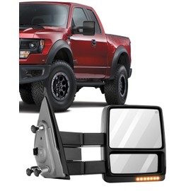 ECCPP Tow Mirror Towing Mirror Compatible with 2007-2014 for Ford for F-150 Pickup Truck with Right Side Power Control Heat Turn Signal Light with Black Housing Manual Folding and Telescoping