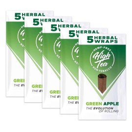 High Tea Wraps GREEN APPLE Flavor 25 Natural Herbal Wraps Total (5 Pouches)