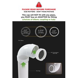PVC Termination Cap Mesh Screen Vent Cover, Furnace & Roof Vent Cap, Stainless Steel Wire Round Exhaust Pipe Cover End 2" Inner & 2-3/8" Outer Diameter