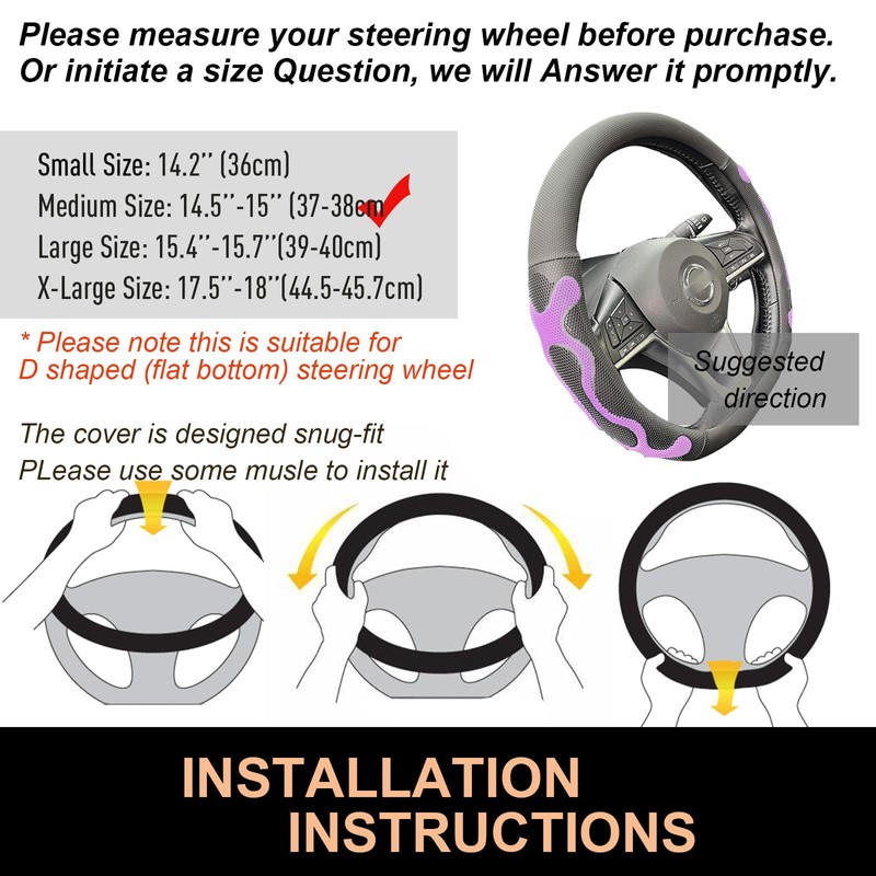 PINCTROT D Shaped Comfy Grip Steering Wheel Cover, Anti-Slip Design,