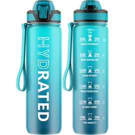 QLUR Water Bottle with Straw, 32oz Motivational Water Bottles with Time Marker to Drink, Tritan BPA Free, 1L Sports Water Bottle with Carry Strap LeakProof for Women Gym Fitness Outdoor (1 Pack)