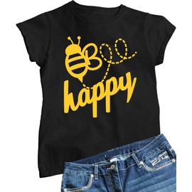 Go All Out Large Black Womens Bee Happy T-Shirt