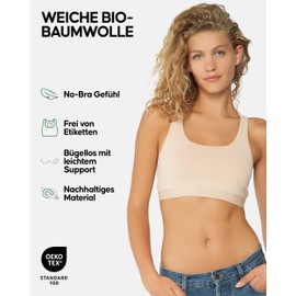 DANISH ENDURANCE Organic Cotton Bralette Bra (1 | 3 Pack), Comfortable, Soft, Non-Wired for Women, beige