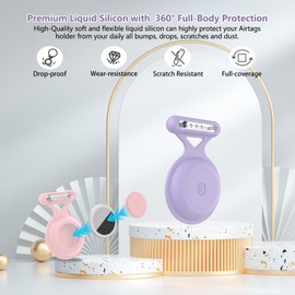 Aircawin for AirTag Holder Case with Brooch Pin,2 Packs Waterproof Hidden AirTag Case for Kids,Item Locator,Anti Lost GPS Tracker Item Finder for Child/Kids/Elderly/Clothing-Pink+Violet