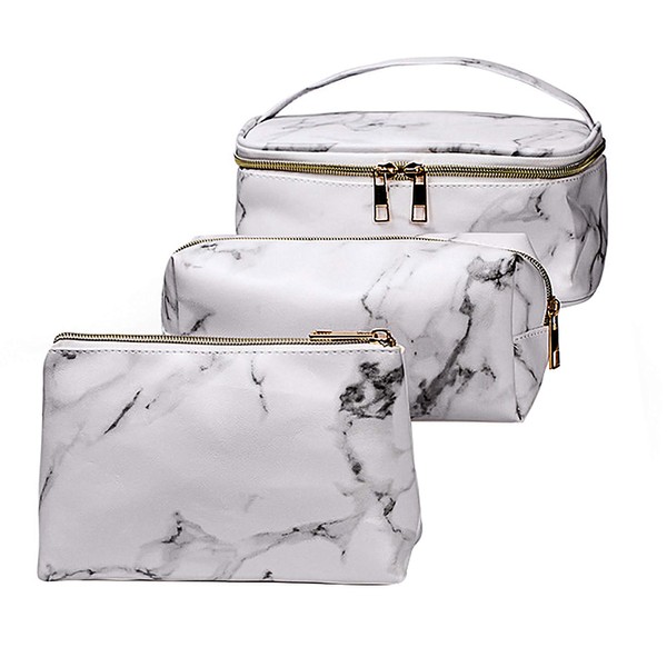 Cosmetic Bags, Pack of 3 Marble Makeup Bag, Waterproof Bag, Travel Makeup Bags, Portable Travel Cosmetic Bag, for Travel, Holiday, Home, White