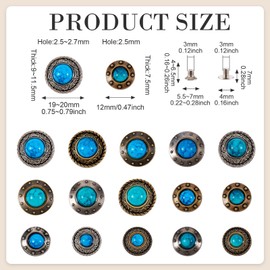 PandaHall 16 Sets Screw Rivets Leather Rivets Flat Round Buttons Faux Turquoise Decorative Rivets for Purse Handbag Shoes Leather Craft Clothing Belt