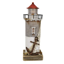 K KILIPES Wood Lighthouse with Led Light Nautical Decorations for Home Rustic Lighthouse Table Decoration Night Light for Beach Theme Living Room Kids Room Bathroom Decor